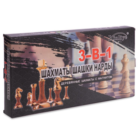 Шахи, шашки, нарди 3 в 1 дерев&#39;яні з магнітом W7702H