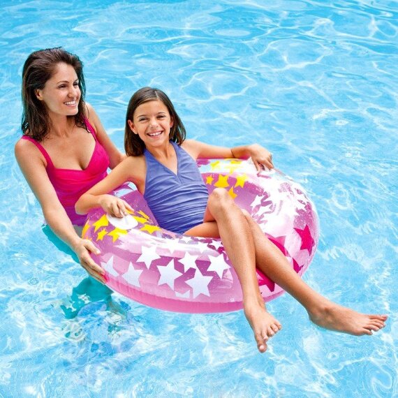 Надувной круг-тюбинг с ручками Intex 59256-1 Stars Pink