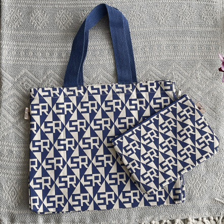 Cotton Shopping Bag Eco Shopper with makeup bag SRBG-35 JAZZ BLUE