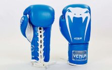 Перчатки боксерские кожаные на шнурке Venum VL-5786-B (10-14oz)