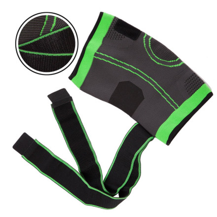 Наколінник еластичний бандаж SP-Sport з фіксуючим ременем ST-2502 1шт сірий-салатовий