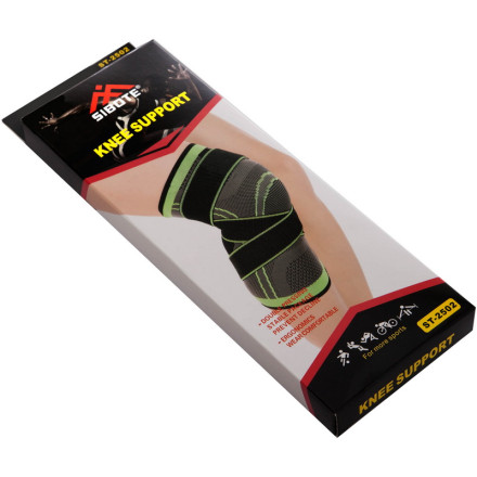 Наколінник еластичний бандаж SP-Sport з фіксуючим ременем ST-2502 1шт сірий-салатовий