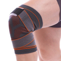 Наколінник еластичний бандаж з фіксуючим ременем SIBOTE ST-960 1шт сірий-оранжевий