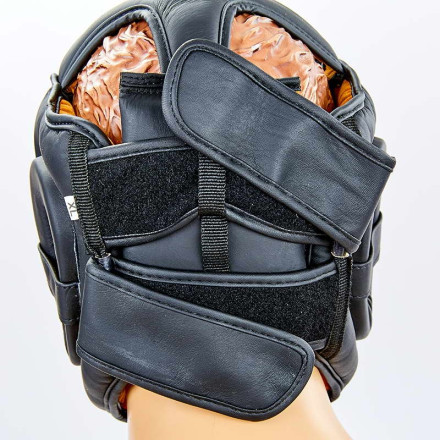 Шолом боксерський з повним захистом шкіряний BAD BOY VL-6621-BK чорний