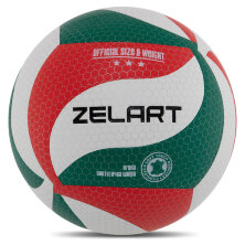 Мяч волейбольный ZELART VB-9000-1 №5 PU клееный белый-зеленый-красный