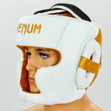 Шлем боксерский с полной защитой кожаный VENUM ELITE VL-8312-W белый-золотой