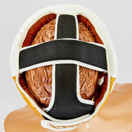 Шолом боксерський з повним захистом шкіряний VENUM ELITE VL-8312-W білий-золотий