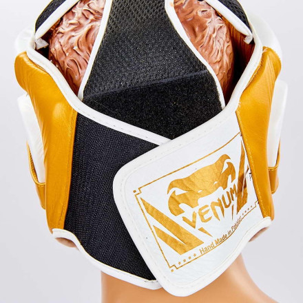 Шолом боксерський з повним захистом шкіряний VENUM ELITE VL-8312-W білий-золотий