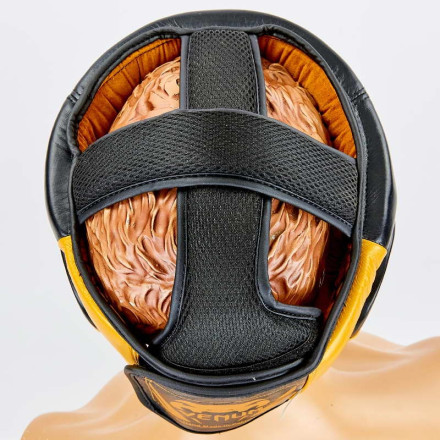 Шолом боксерський з повним захистом шкіряний VENUM ELITE VL-8312-BK чорний-золотий