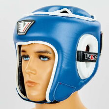 Шлем боксерский открытый с усиленной защитой макушки кожаный VELO VL-8195-B синий