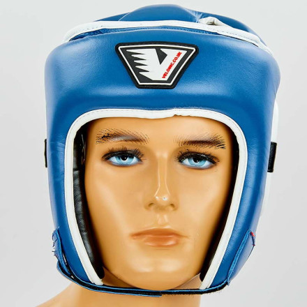Шолом боксерський відкритий з посиленим захистом верхівки шкіряний VELO VL-8195-B синій