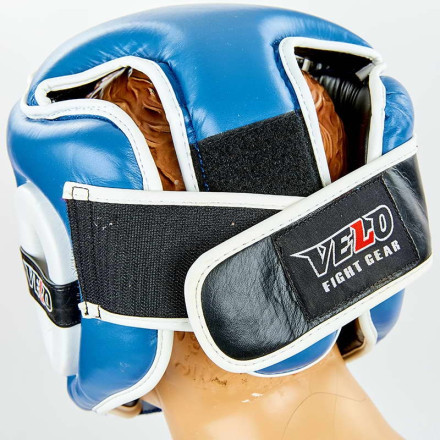 Шолом боксерський відкритий з посиленим захистом верхівки шкіряний VELO VL-8195-B синій