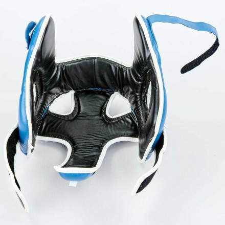 Шолом боксерський відкритий з посиленим захистом верхівки шкіряний VELO VL-8195-B синій