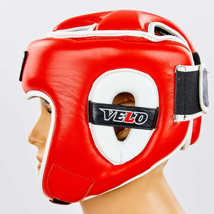 Шолом боксерський відкритий з посиленим захистом верхівки шкіряний VELO VL-8195-R червоний