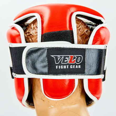 Шолом боксерський відкритий з посиленим захистом верхівки шкіряний VELO VL-8195-R червоний