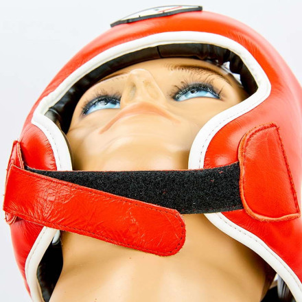 Шолом боксерський відкритий з посиленим захистом верхівки шкіряний VELO VL-8195-R червоний