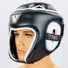 Шлем боксерский открытый с усиленной защитой макушки кожаный VELO VL-8195-BK черный