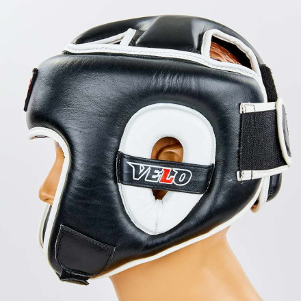 Шолом боксерський відкритий з посиленим захистом верхівки шкіряний VELO VL-8195-BK чорний