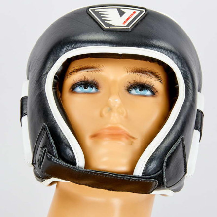 Шолом боксерський відкритий з посиленим захистом верхівки шкіряний VELO VL-8195-BK чорний