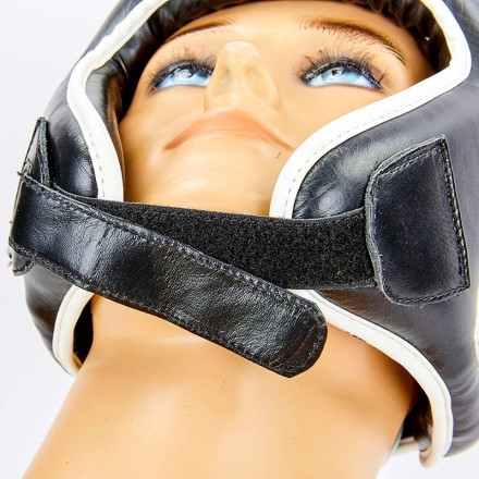 Шолом боксерський відкритий з посиленим захистом верхівки шкіряний VELO VL-8195-BK чорний