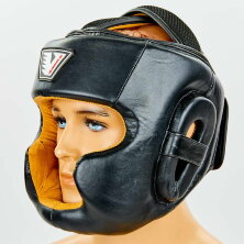 Шлем боксерский с полной защитой кожаный VELO VL-8193-BK черный