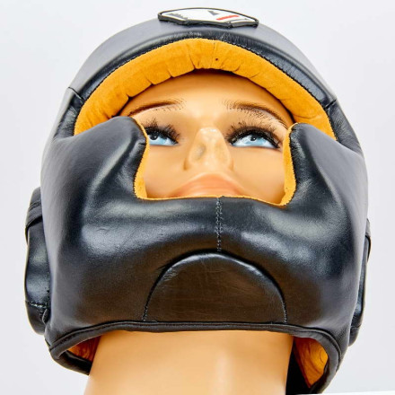 Шолом боксерський з повним захистом шкіряний VELO VL-8193-BK чорний