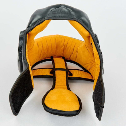 Шолом боксерський з повним захистом шкіряний VELO VL-8193-BK чорний