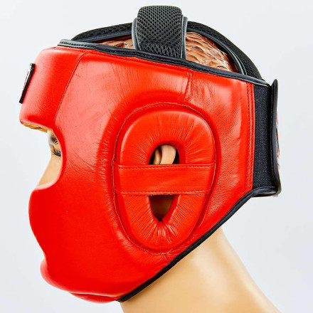 Шолом боксерський з повним захистом шкіряний VELO VL-8193-R червоний