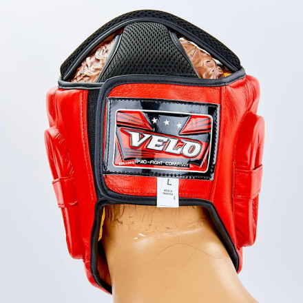 Шолом боксерський з повним захистом шкіряний VELO VL-8193-R червоний