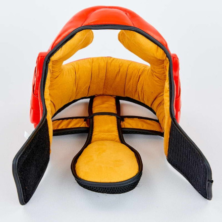 Шолом боксерський з повним захистом шкіряний VELO VL-8193-R червоний