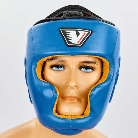Шолом боксерський з повним захистом шкіряний VELO VL-8193-B синій