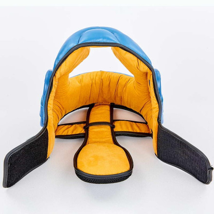 Шолом боксерський з повним захистом шкіряний VELO VL-8193-B синій