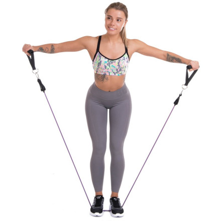 Еспандер трубчастий для фітнесу з карабіном DOUBLE CUBE DT-1002C-10LB 5,8 х8, 3x1200мм навантаження 4,5 кг фіолетовий