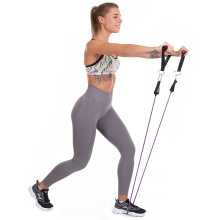 Еспандер трубчастий для фітнесу з карабіном DOUBLE CUBE DT-1002C-10LB 5,8 х8, 3x1200мм навантаження 4,5 кг фіолетовий